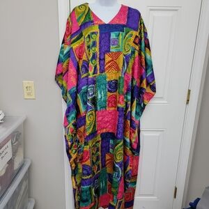 Sante Vintage 80s 90s Colorful Jewel Colors V Neck Caftan Mrs Roper One Size
